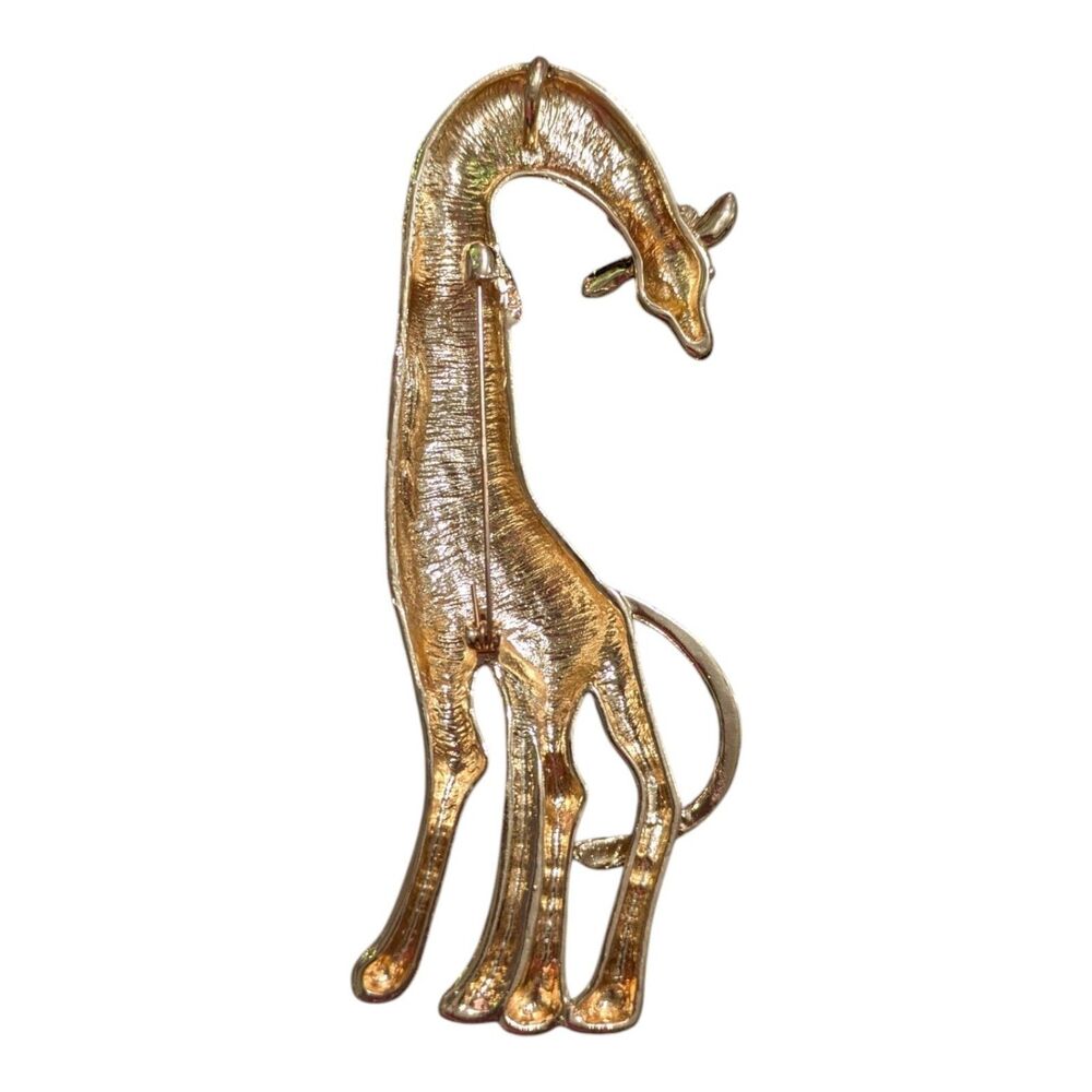 Vintage Giraffe Brooch Pin, Gold Tone Enamel Animal Jewelry, Safari Wildlife - Picture 5 of 6
